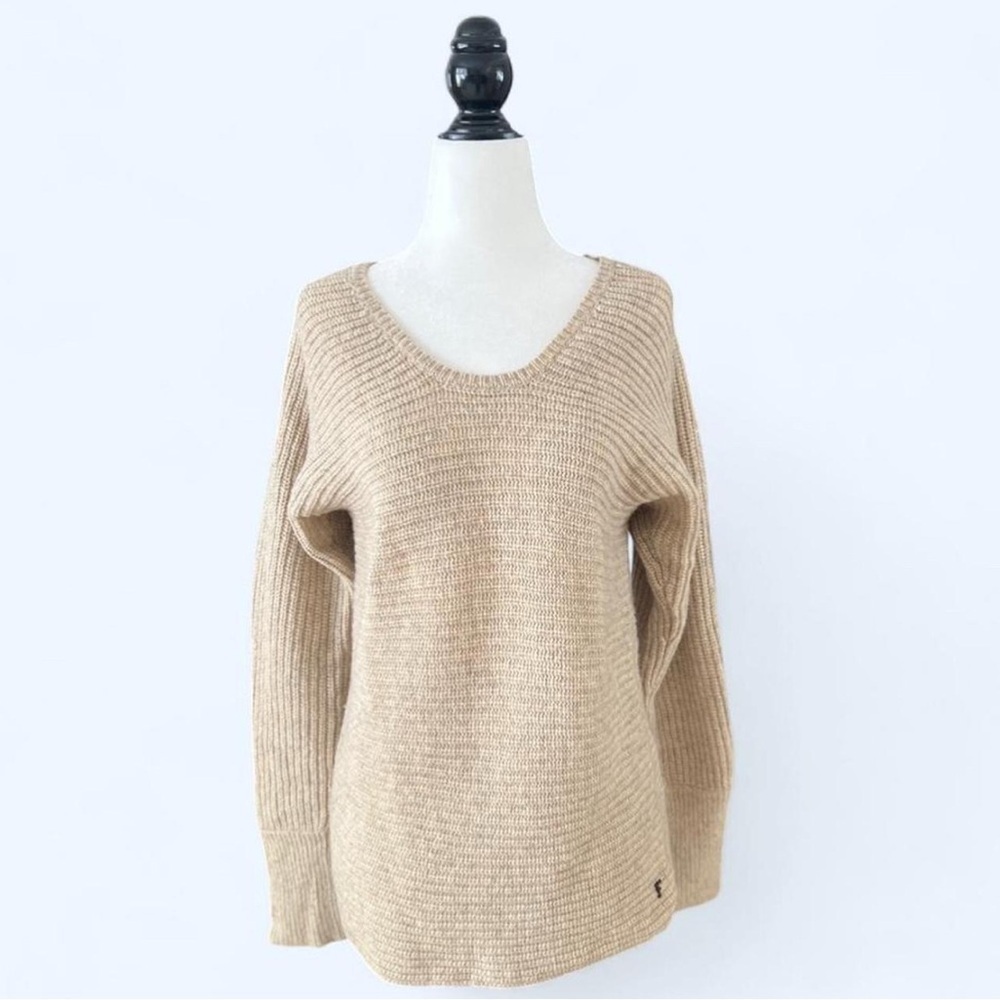 Faconnable France Beige Camel Hair Scoop Neck Knit Sweater Medium